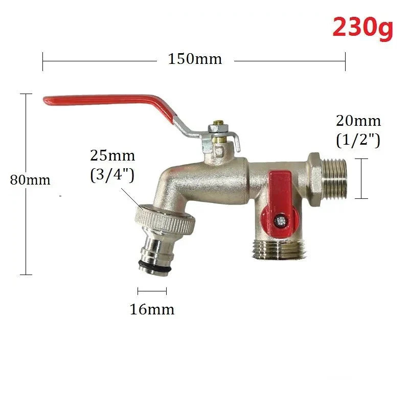 Robinet extérieur de jardin 2 sorties vanne rouge - Argenté