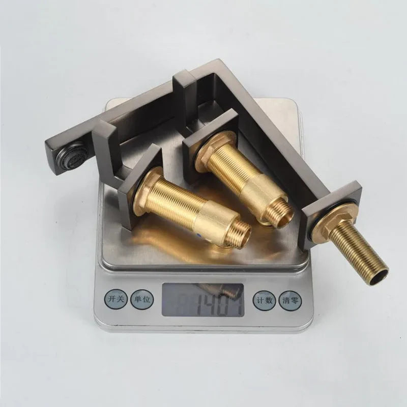 Robinet lavabo salle de bain poignées déportées - Noir - Laiton