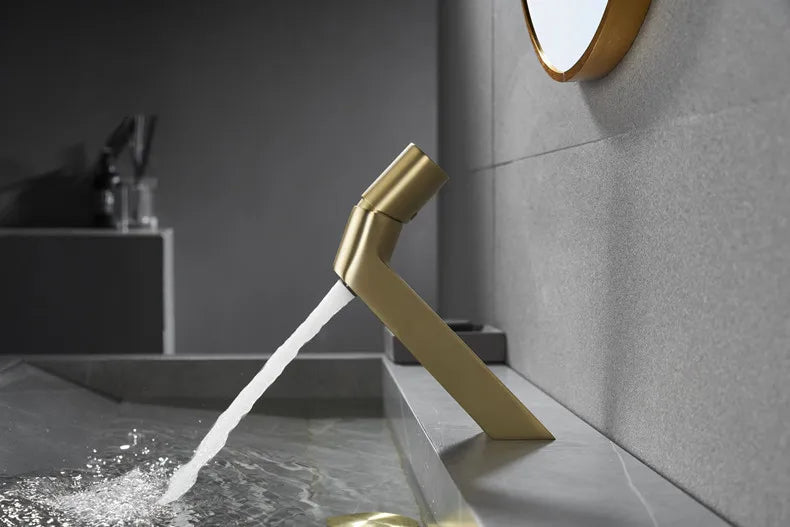Robinet lavabo salle de bain mitigeur poignée ronde - Doré - Laiton