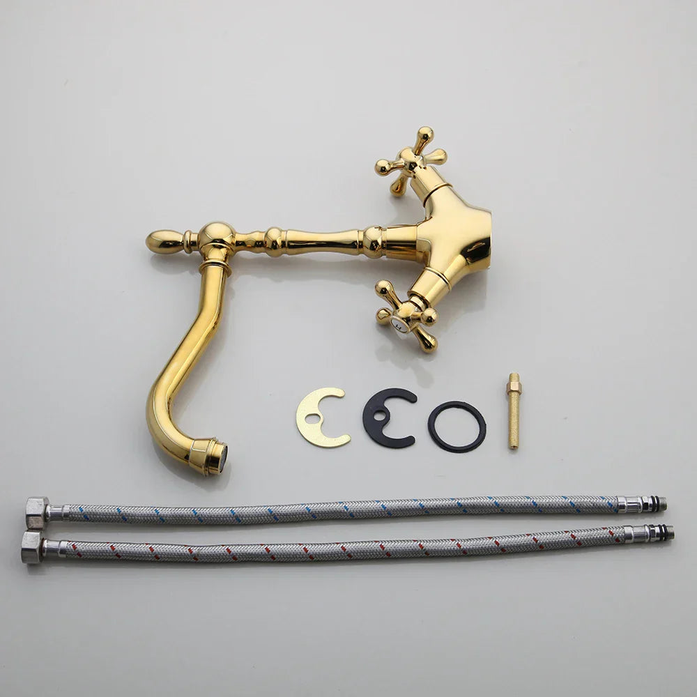 Robinet cuisine évier rétro double poignées - Doré - Laiton