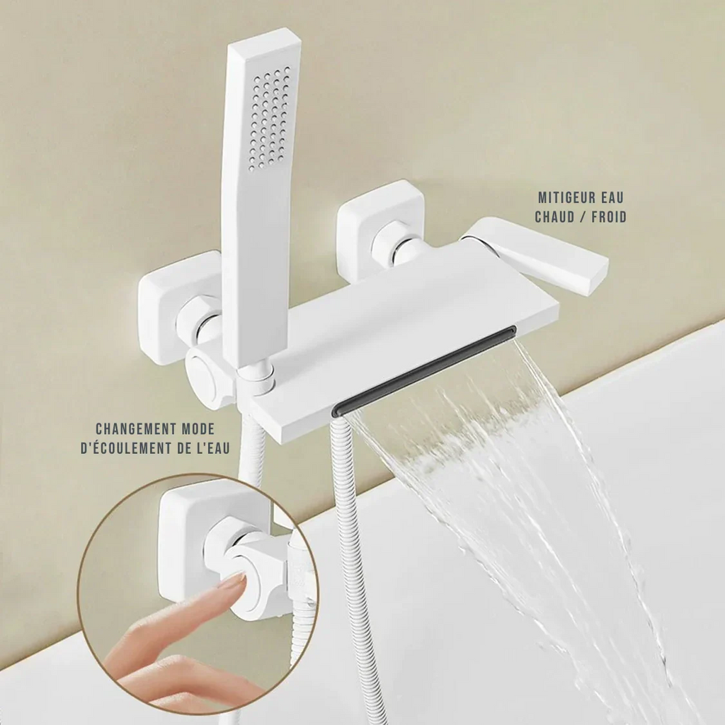 Robinet baignoire cascade douchette salle de bain - Noir - Laiton