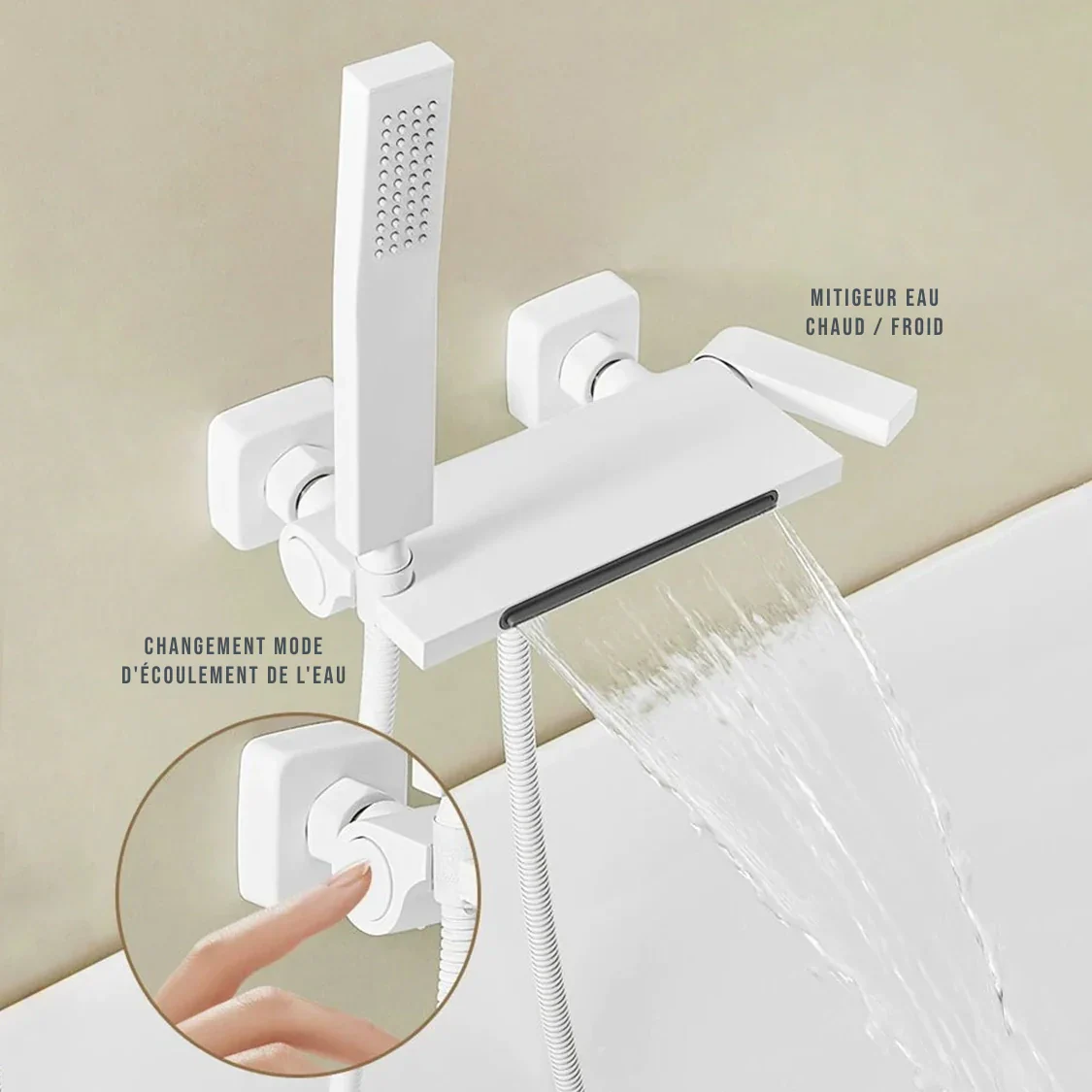 Robinet baignoire cascade douchette salle de bain - Noir - Laiton