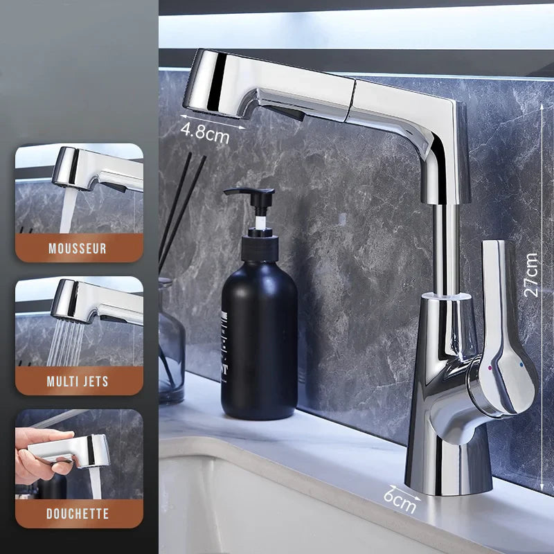 Robinet évier cuisine flexible douchette hauteur réglable - Argenté