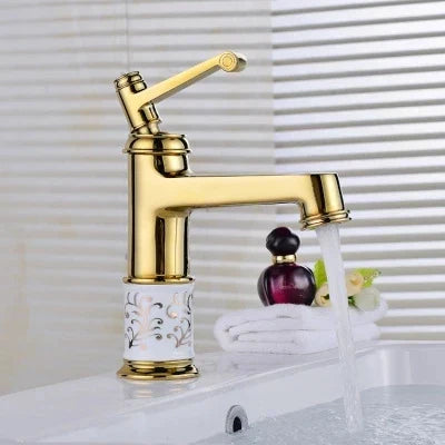 Robinet rétro salle de bain lavabo arabesque - Doré - Laiton