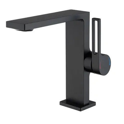 Robinet lavabo salle de bain plat rectangulaire minimaliste - Noir - Laiton