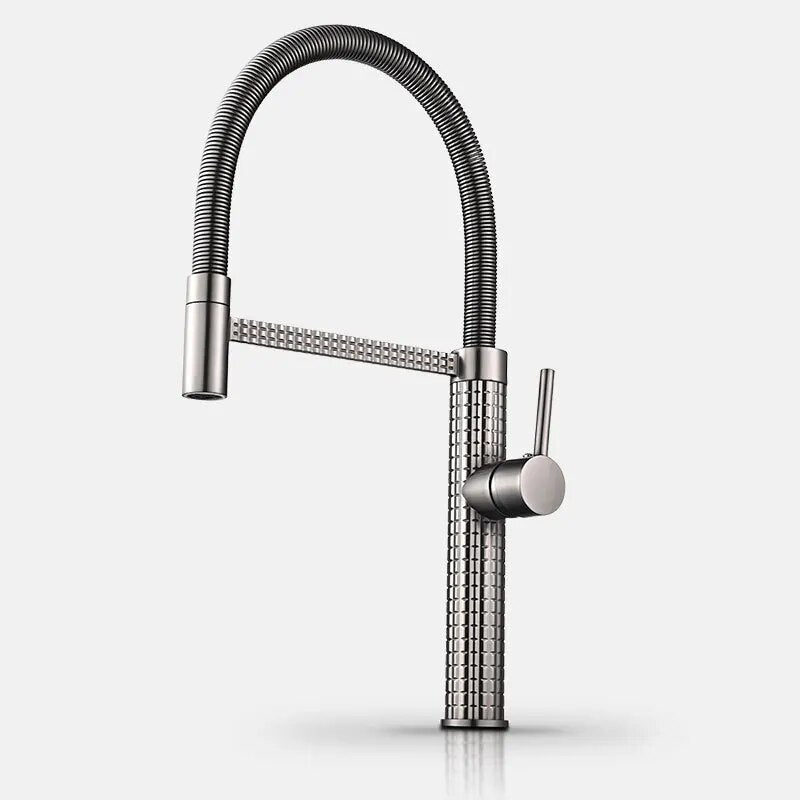 Robinet évier cuisine design texturé flexible - Argenté - Laiton