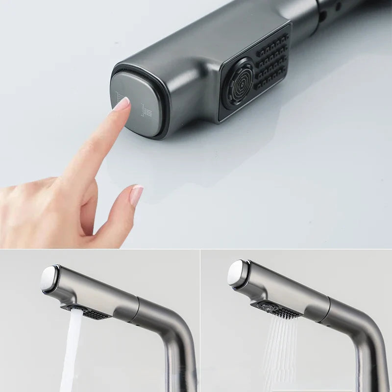 Robinet cuisine affichage thermostatique flexible - Argenté - Laiton