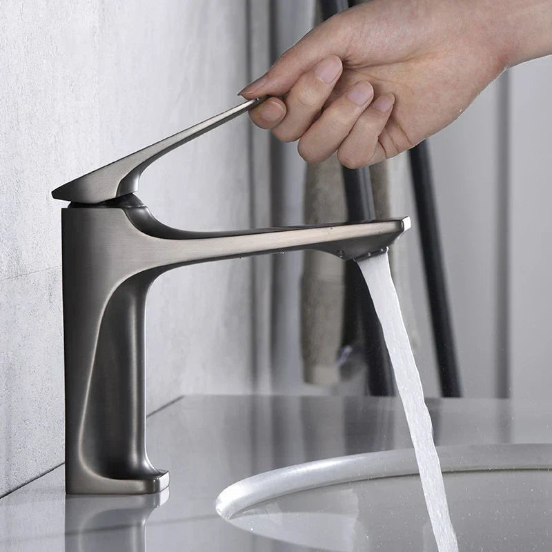 Robinet lavabo salle de bain design épuré - Argenté - Laiton