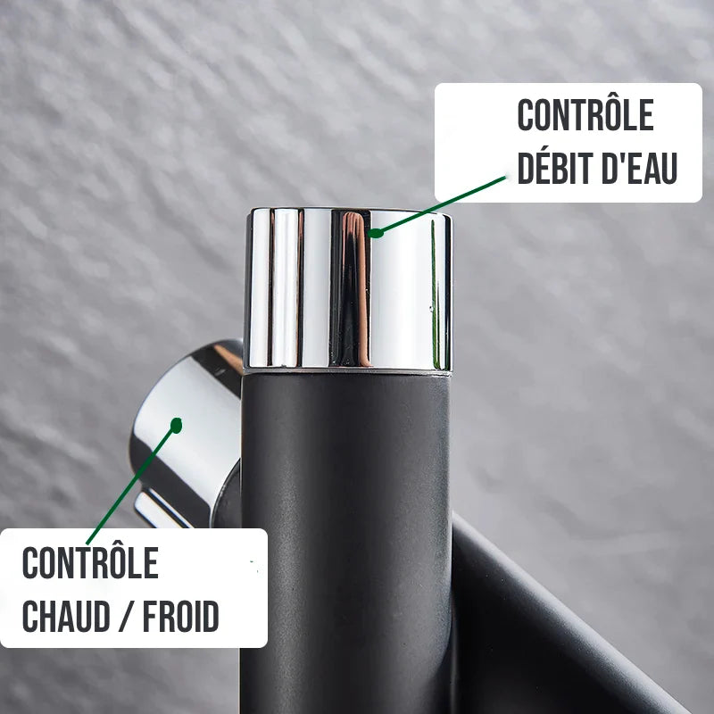 Robinet style bambou lavabo salle de bain - Noir - Laiton