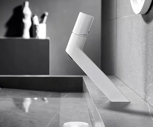 Robinet lavabo salle de bain mitigeur poignée ronde - Blanc - Laiton