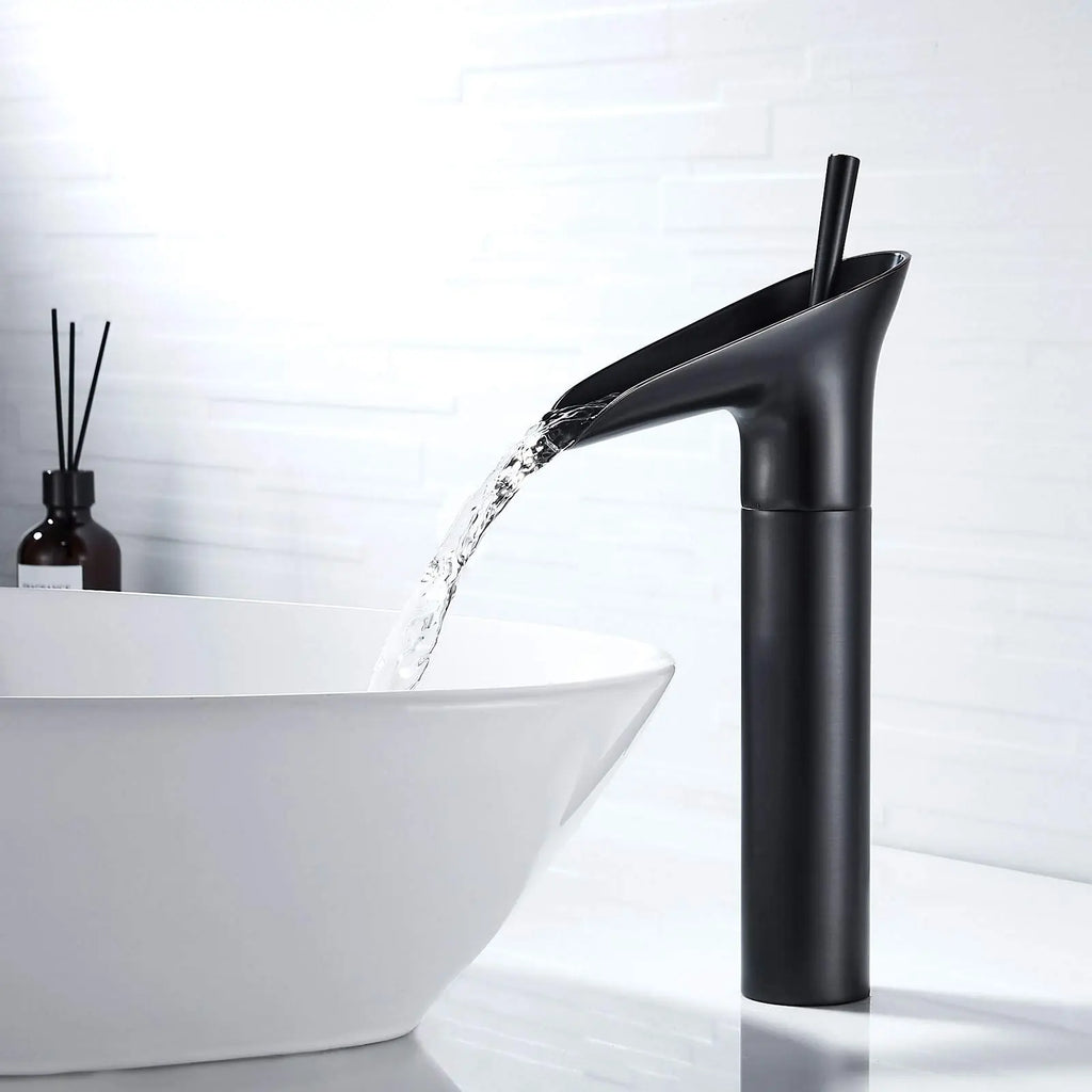 Robinet salle de bain lavabo bambou cascade - Noir - Laiton