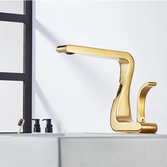Robinet lavabo salle de bain mitigeur design incurvé - Doré - Laiton