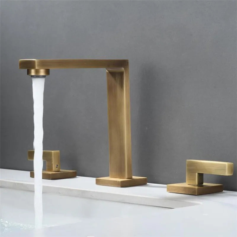 Robinet lavabo salle de bain poignées déportées - Doré - Laiton