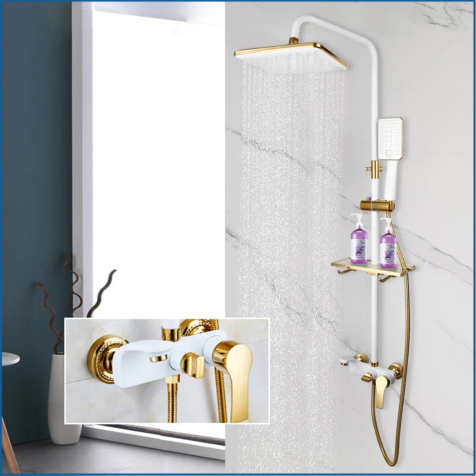 Robinet salle de bain baignoire douche - Blanc Doré