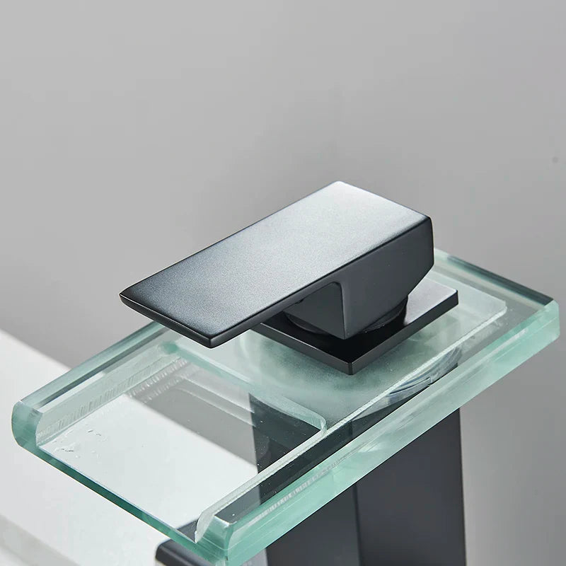 Robinet salle de bain lavabo cascade lumineuse - Noir - Laiton