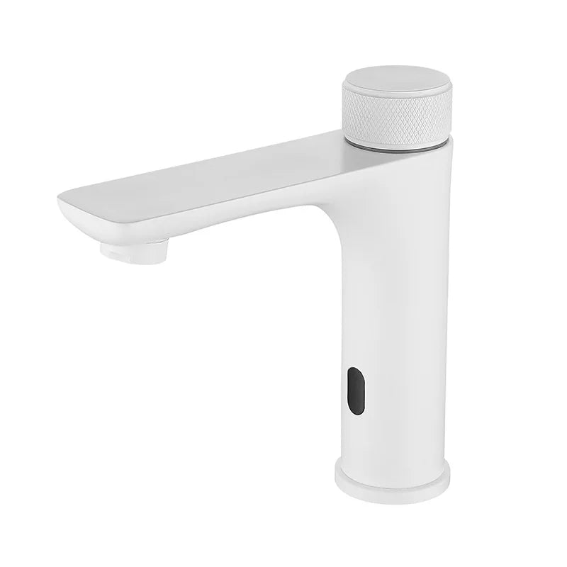 Robinet lavabo salle de bain tactile mitigeur rond - Blanc - Laiton