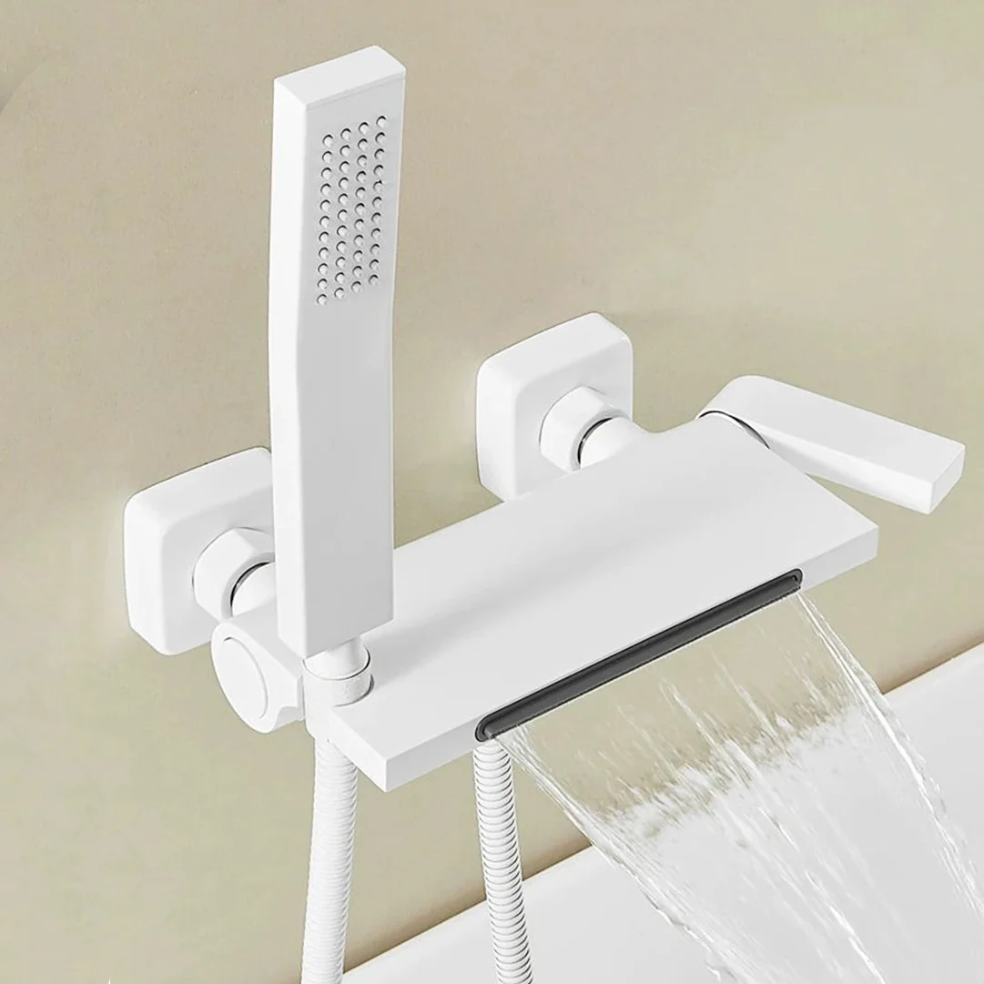 Robinet baignoire cascade douchette salle de bain - Blanc - Laiton