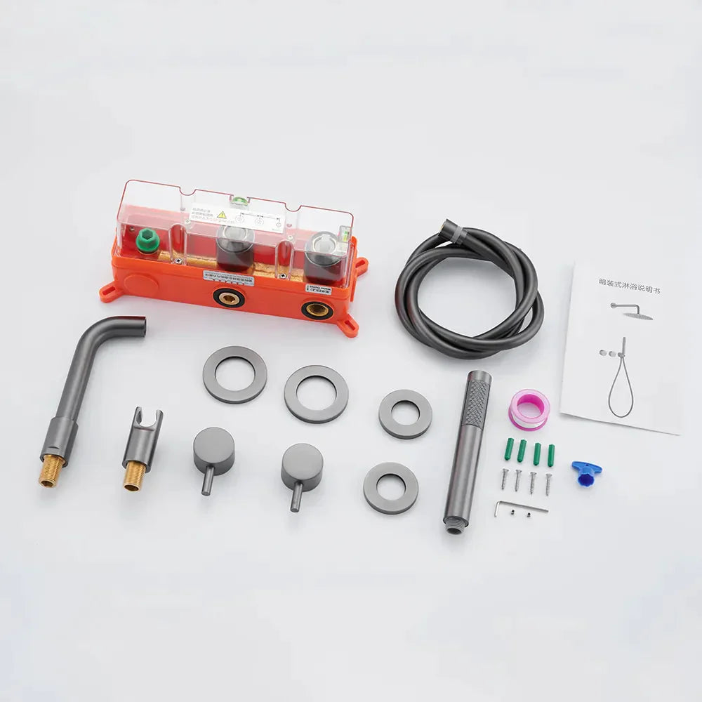 Robinet baignoire salle de bain mural encastrable douchette - Argenté - Laiton