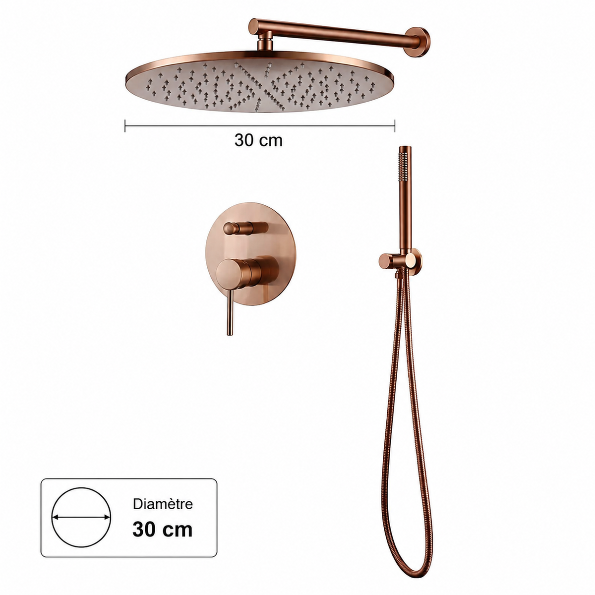 Robinet douche salle de bain rond mural encastrable - Doré rose - Laiton