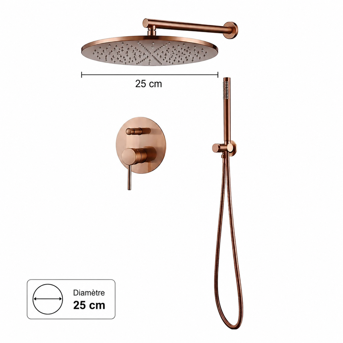 Robinet douche salle de bain rond mural encastrable - Doré rose - Laiton
