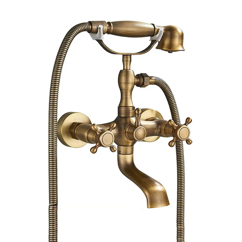 Robinet baignoire salle de bain rétro douchette - Doré - Laiton