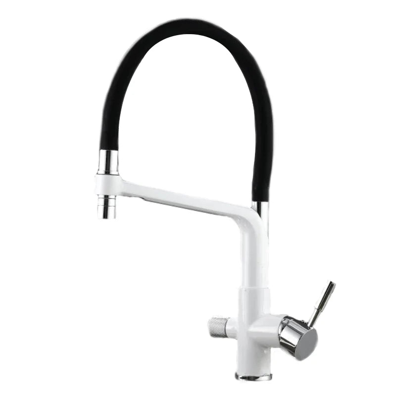 Robinet cuisine évier flexible double robinet purificateur d'eau - Blanc - Laiton
