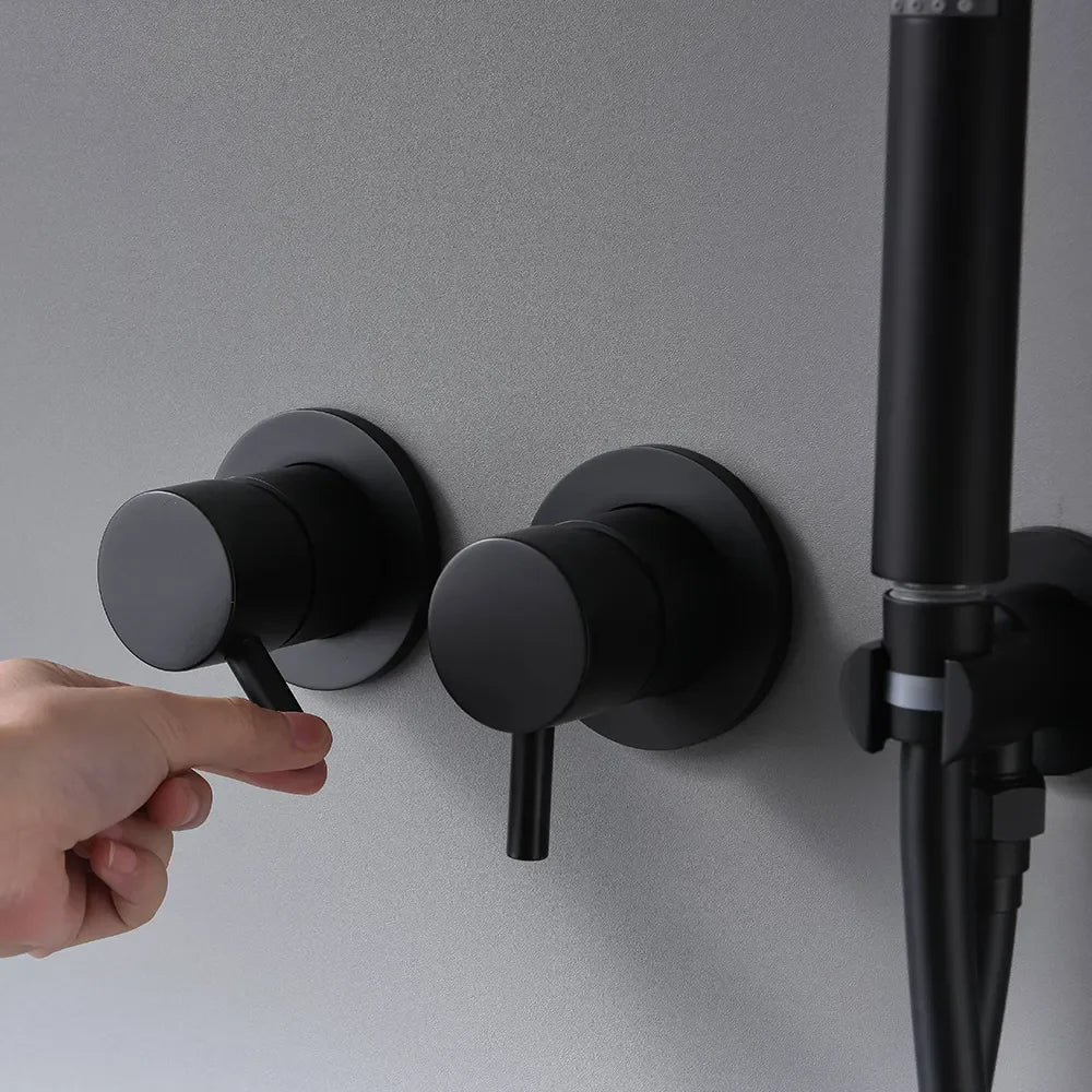 Robinet baignoire salle de bain mural encastrable douchette - Noir - Laiton