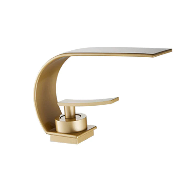 Robinet lavabo salle de bain plat incurvé - Doré