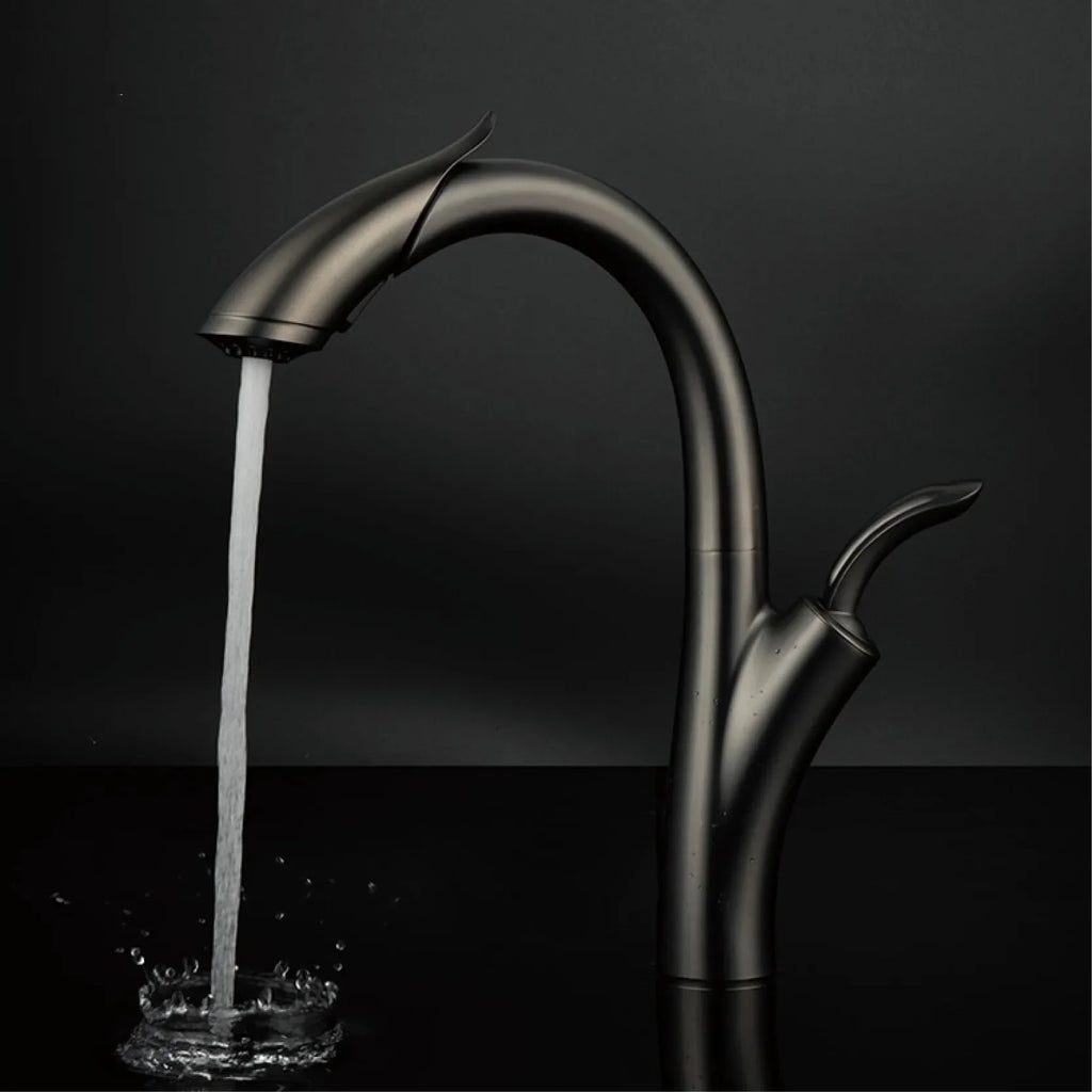 Robinet évier cuisine design flexible douchette - Noir - Laiton