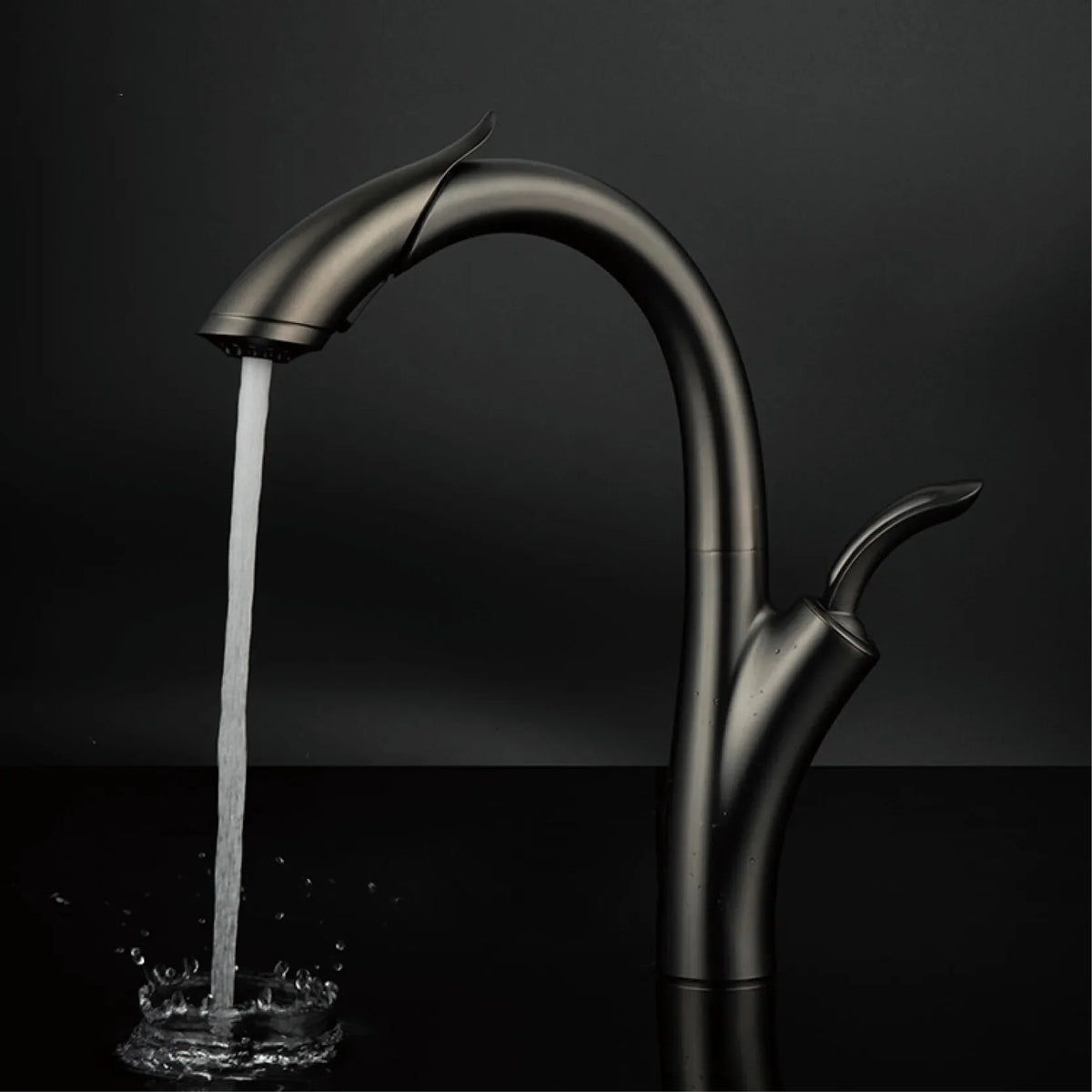 Robinet évier cuisine design flexible douchette - Noir - Laiton