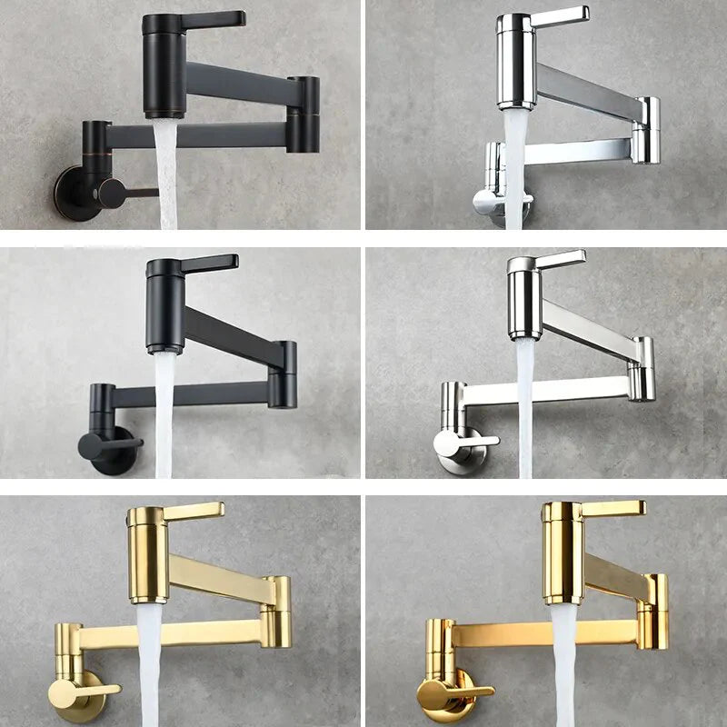 Robinet évier cuisine eau froide rabattable mural encastrable - Doré - Laiton