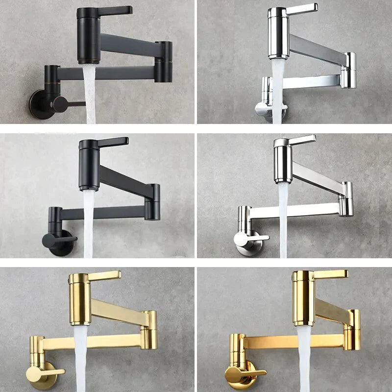 Robinet évier cuisine eau froide rabattable mural encastrable - Noir - Laiton