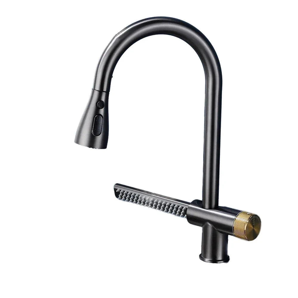 Robinet évier cuisine cascade flexible douchette - Noir - Laiton