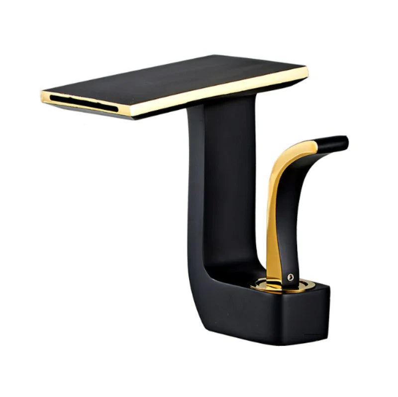 Robinet lavabo salle de bain plat géométrique mitigeur design - Noir - Laiton