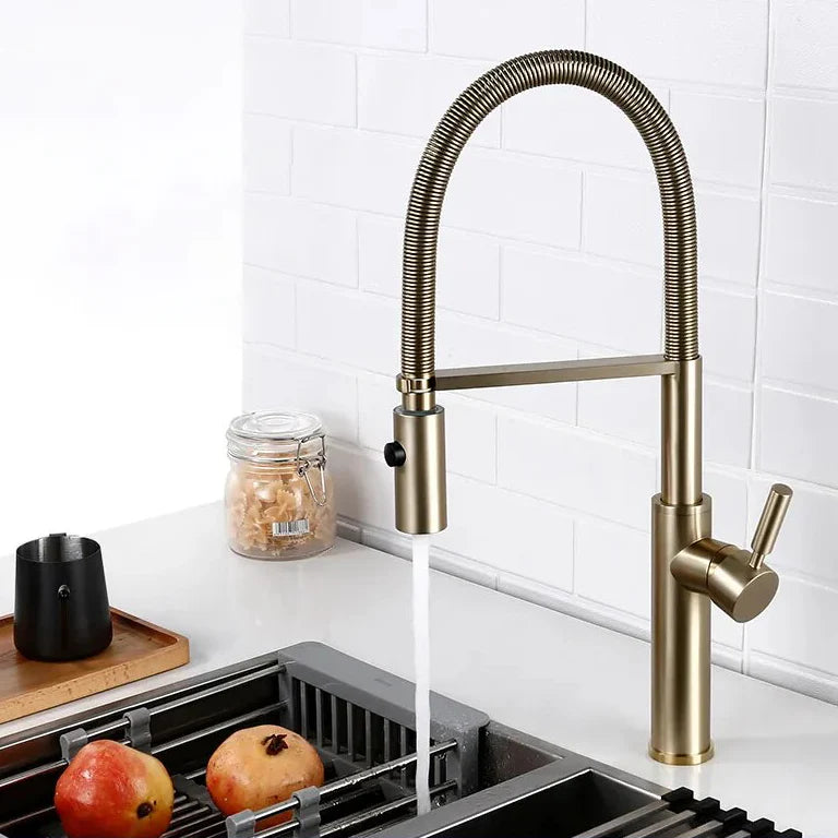 Robinet évier cuisine flexible douchette design - Doré - Laiton