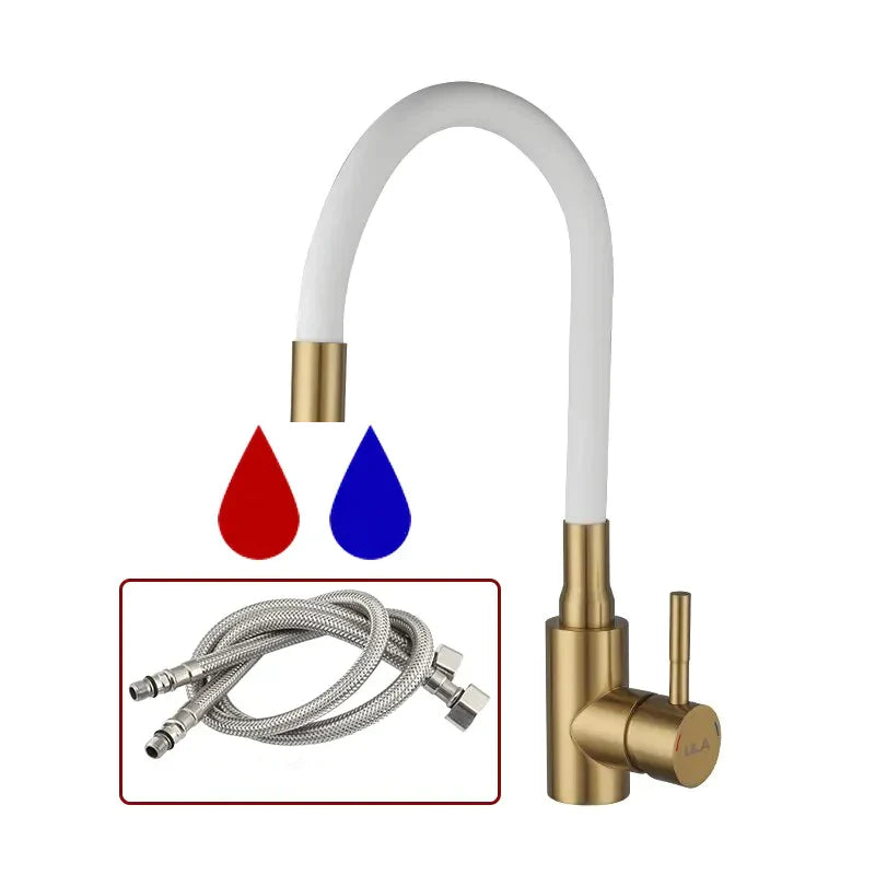 Robinet évier cuisine flexible coloré mitigeur - Doré