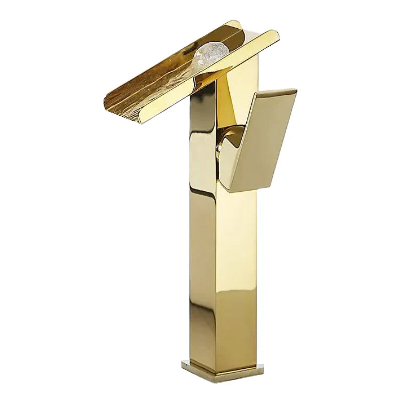 Robinet lavabo salle de bain design rectangulaire cascade - Doré - Laiton