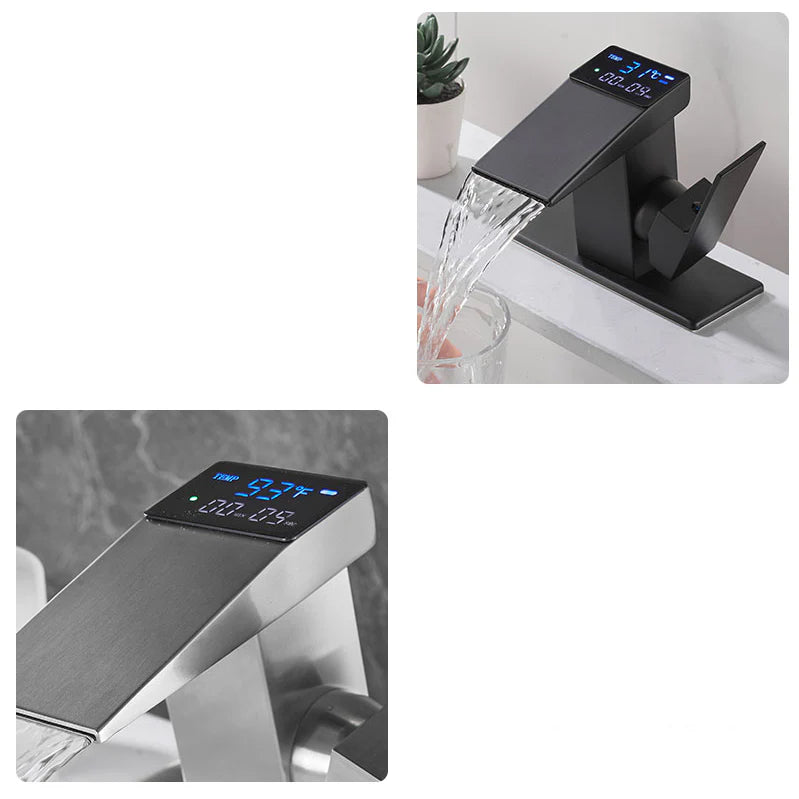 Robinet salle de bain lavabo thermostatique affichage numérique - Noir - Laiton