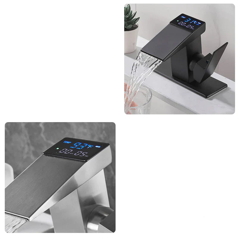 Robinet salle de bain lavabo thermostatique affichage numérique - Argenté - Laiton