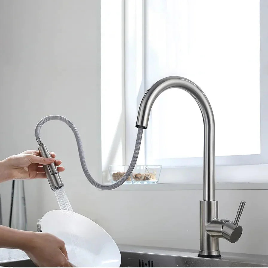 Robinet évier cuisine design mitigeur tactile pivotant - Argenté