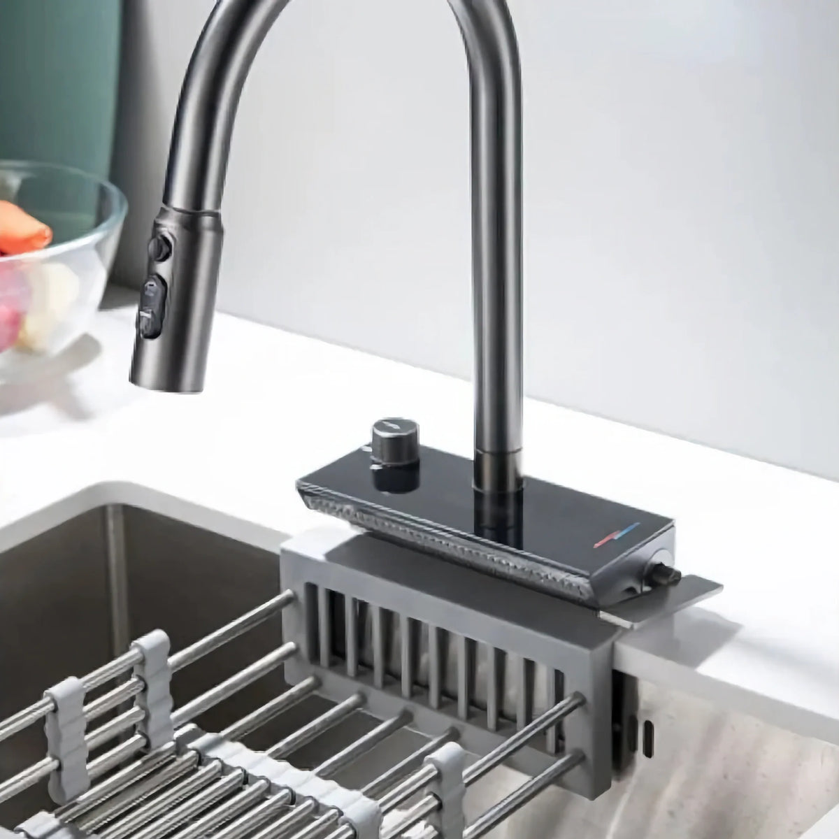 Robinet évier cuisine cascade flexible douchette affichage numérique - Noir