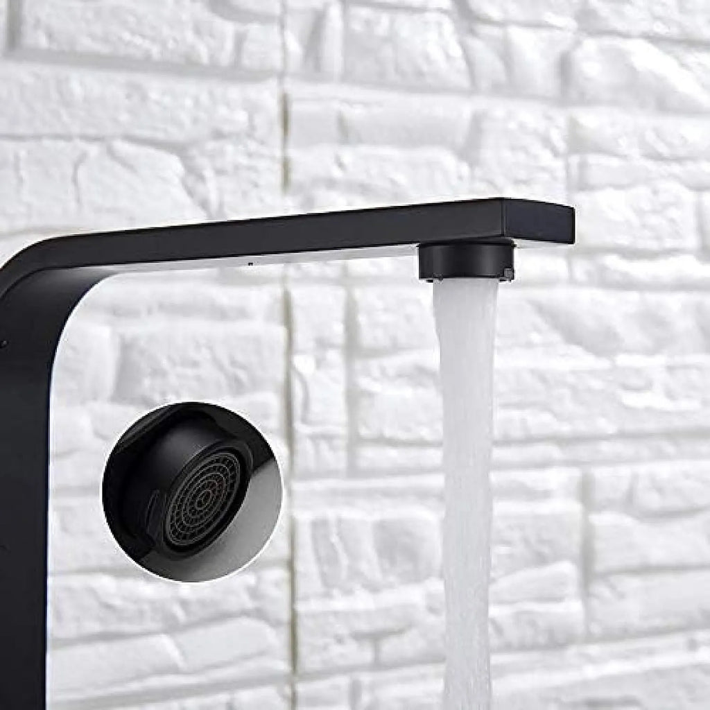 Robinet évier cuisine plat fin mitigeur rectangulaire - Noir - Laiton