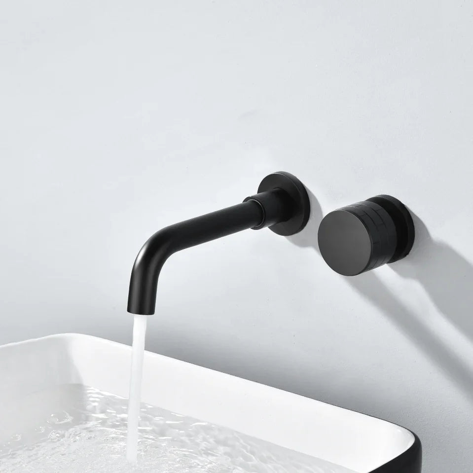 Robinet lavabo salle de bain mural encastrable mitigeur molette - Noir  - Laiton