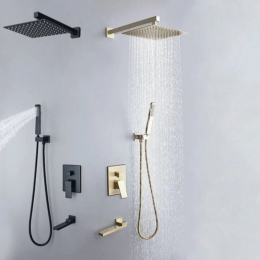 Robinet baignoire salle de bain colonne de douche douchette - Noir - Laiton