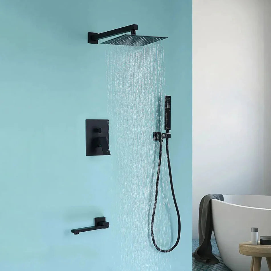 Robinet baignoire salle de bain colonne de douche douchette - Noir - Laiton