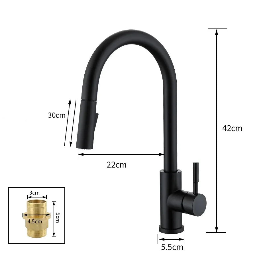 Robinet évier cuisine design mitigeur tactile pivotant - Noir