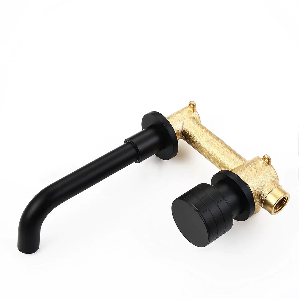 Robinet lavabo salle de bain mural encastrable mitigeur molette - Noir  - Laiton