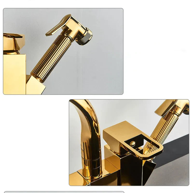 Robinet évier cuisine design mitigeur led flexible douchette pistolet - Doré - Laiton