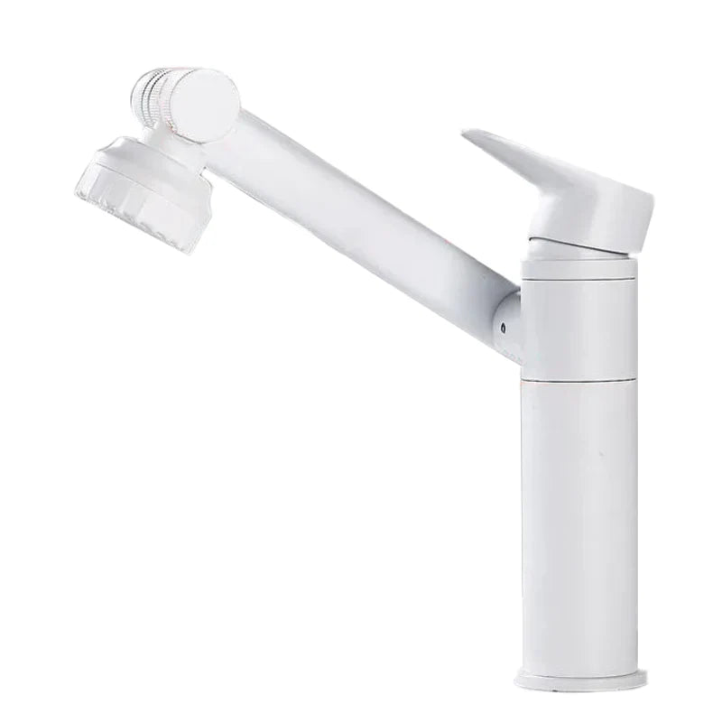 Robinet lavabo salle de bain pivotant rotatif multijet - Blanc - Laiton