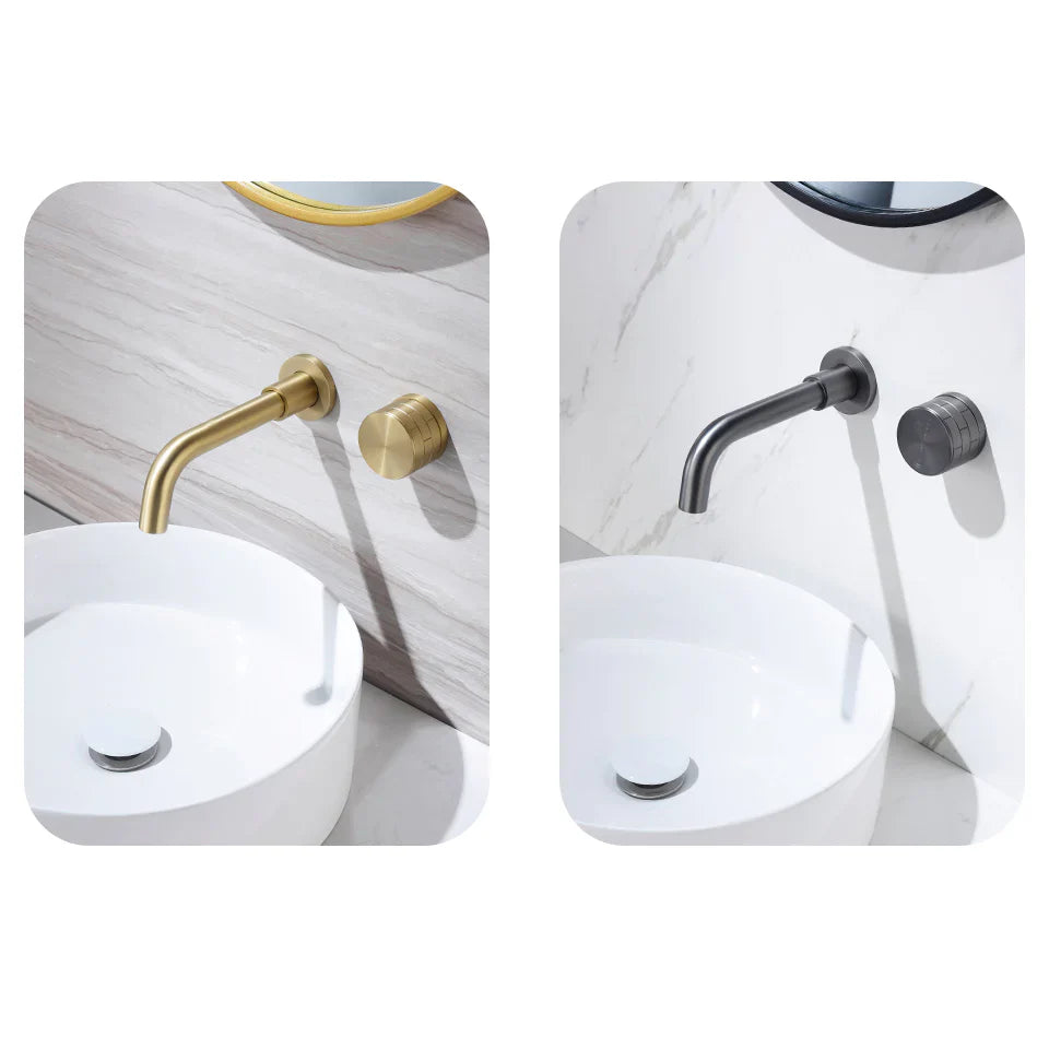 Robinet lavabo salle de bain mural encastrable mitigeur molette - Doré - Laiton